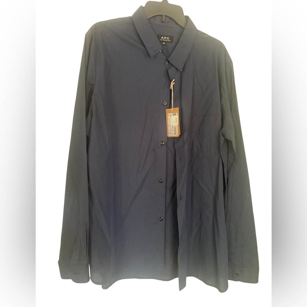 Men’s NWT A.P.C. Rue Madame Paris 100% cotton button down navy blue with black